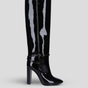 Saint Laurent Soixante Seize 105 Black Patent Leather Knee-High Boots sz 40